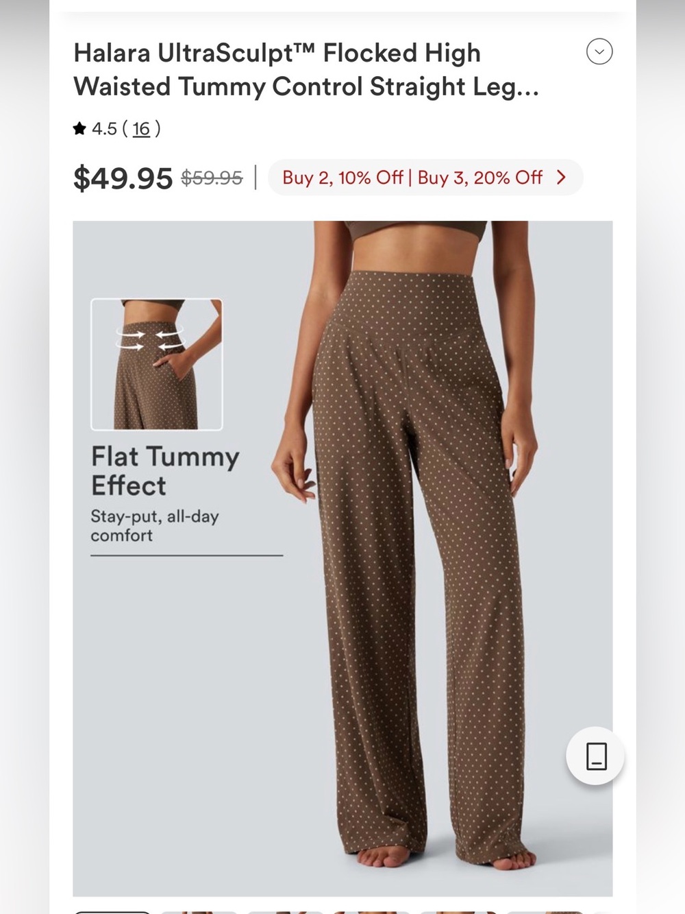 HALARA Brown Polka Dot High-Waist Wide-Leg Pants
